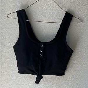 Bombshell Sportswear Black Ribbed Button Crop Top